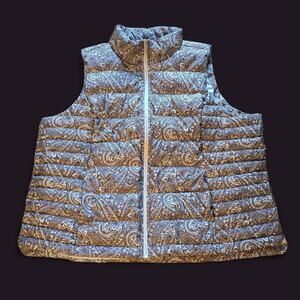 Lands End Women's Paisley Down Puffer Vest, Size 2XL